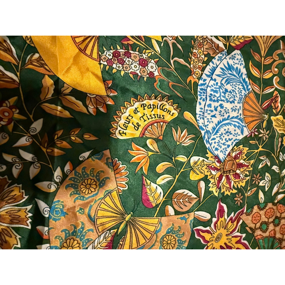 Women's Hermès Fleurs et Papillons de Tissus Silk Scarf One Size Green Yellow - Picture 5 of 6